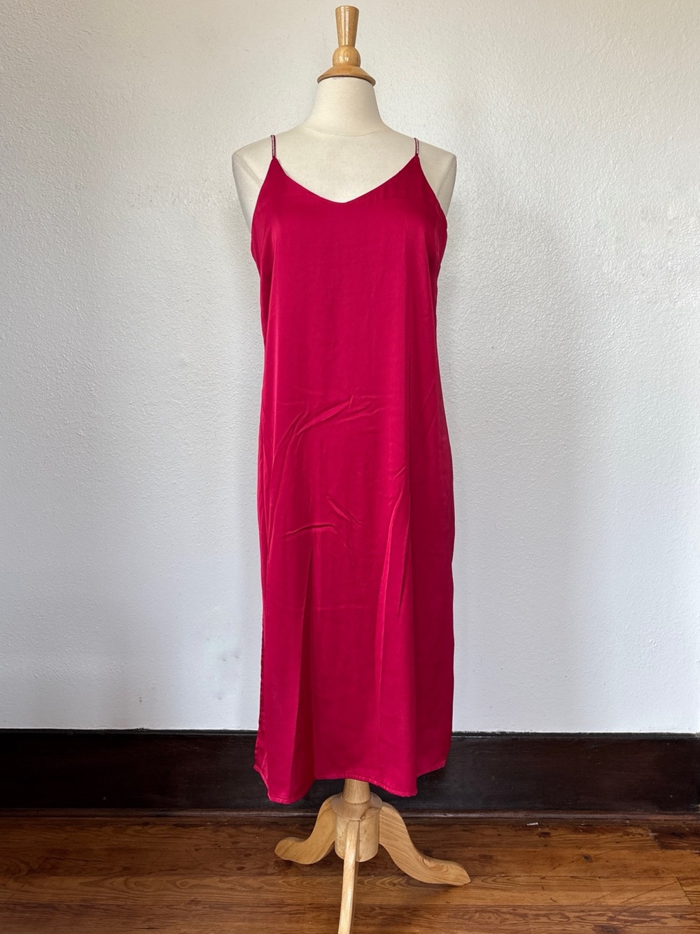 Red Satin Rhinestone Embellished Nightgown